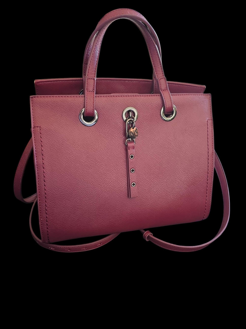 Armani Exchange Saffiano Faux Leather Satchel Bag Berry Burgundy A|X Grommet